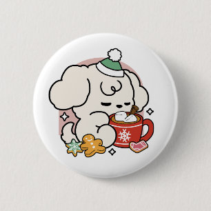 Fuelled by Cocoa and Puppy Dreams – Cute Winter Do 6 Cm Round Badge