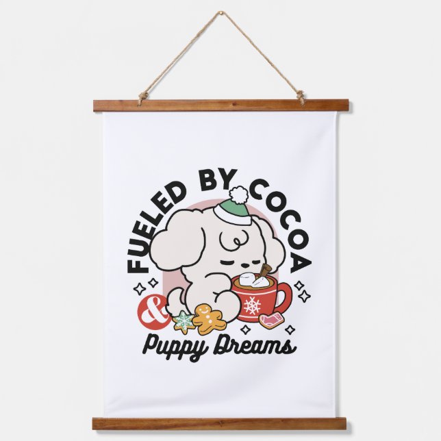 Fuelled by Cocoa and Puppy Dreams – Cute Winter Do Hanging Tapestry (Front)