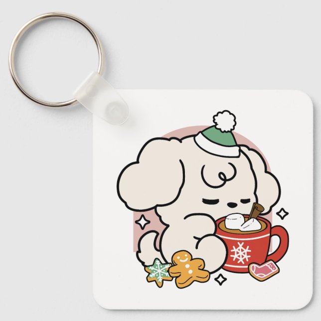 Fuelled by Cocoa and Puppy Dreams – Cute Winter Do Key Ring (Front)