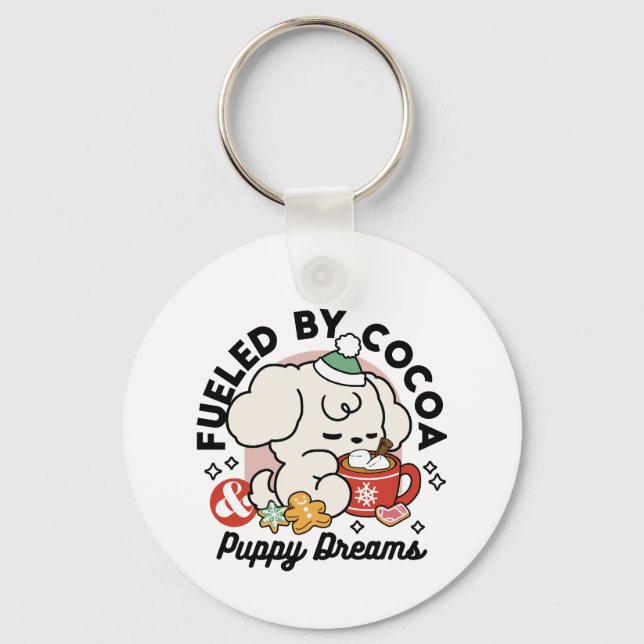 Fuelled by Cocoa and Puppy Dreams – Cute Winter Do Key Ring (Front)