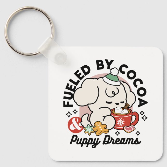 Fuelled by Cocoa and Puppy Dreams – Cute Winter Do Key Ring (Front)