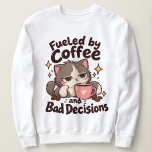 Fuelled by Coffee and Bad Decisions sarcastic cat Sweatshirt
