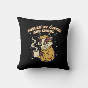 Fuelled By Coffee And Chaos Funny Retro Badger Cushion