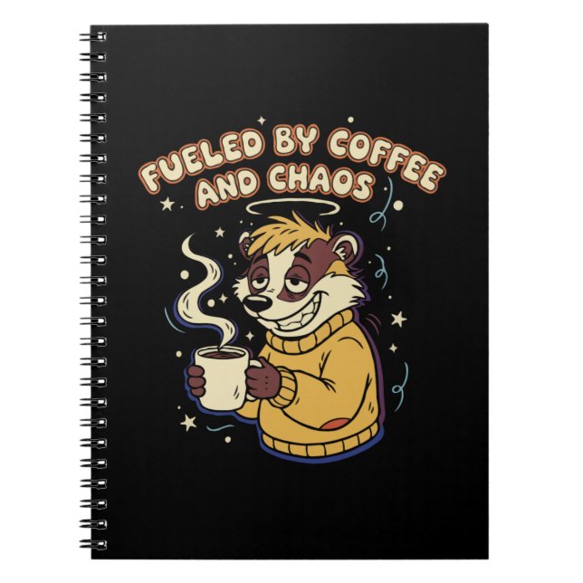 Fuelled By Coffee And Chaos Funny Retro Badger  Notebook (Front)