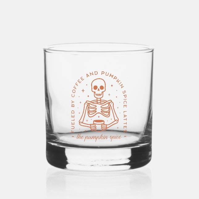 Fuelled By Coffee and Pumpkin Spice Lattes Whiskey Glass (Front)