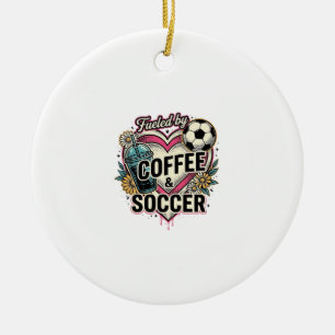 Fuelled By Coffee And Soccer Vintage Shirt Design_ Ceramic Tree Decoration