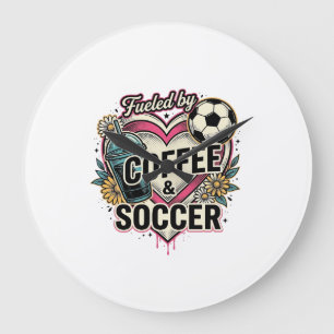 Fuelled By Coffee And Soccer Vintage Shirt Design_ Large Clock