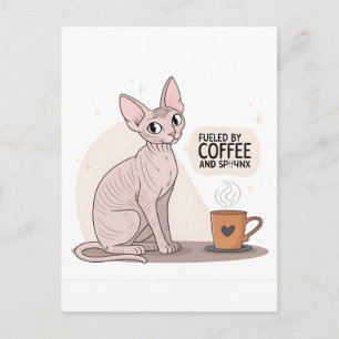 Fuelled by Coffee and Sphynx Cat Illustration Postcard