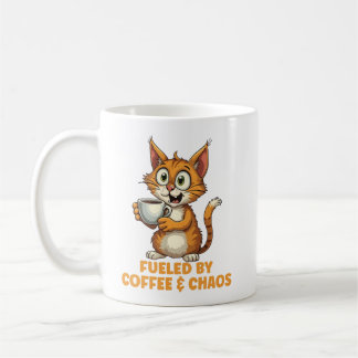 Fuelled By Coffee & Chaos, Funny Cat With Coffee Coffee Mug