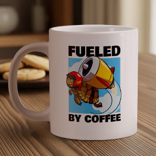 Fuelled By Coffee Funny Flying Tortoise Cartoon Large Coffee Mug