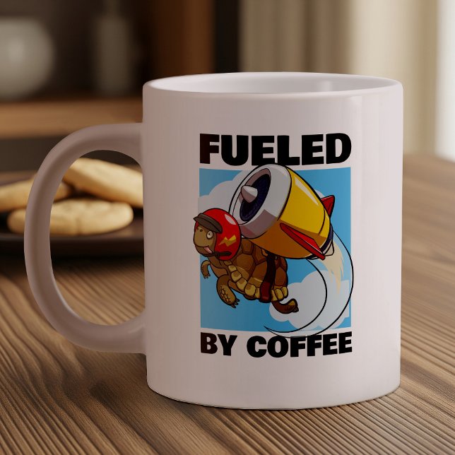 Fuelled By Coffee Funny Flying Tortoise Cartoon Large Coffee Mug (Creator Uploaded)