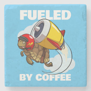 Fuelled By Coffee Funny Flying Tortoise Cartoon Stone Coaster