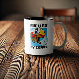 Fuelled By Coffee Funny Flying Tortoise Cartoon Two-Tone Coffee Mug
