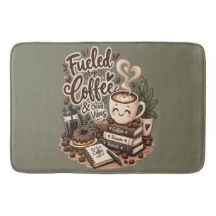 Fuelled by Coffee & Good Vibes – Cute Coffee Lover Bath Mat