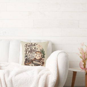 Fuelled by Coffee & Good Vibes – Cute Coffee Lover Cushion
