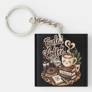 Fuelled by Coffee & Good Vibes – Cute Coffee Lover Key Ring