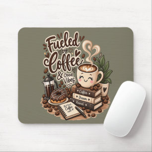 Fuelled by Coffee & Good Vibes – Cute Coffee Lover Mouse Mat