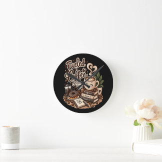 Fuelled by Coffee & Good Vibes – Cute Coffee Lover Round Clock