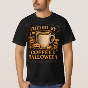 Fuelled By Coffee & Halloween Funny Fall Graphic T-Shirt