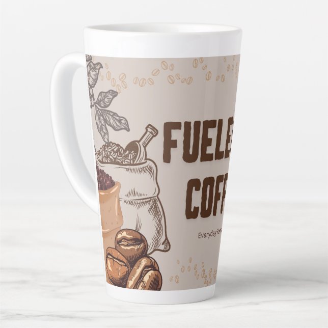 Fuelled by Coffee Latte Mug – Funny Tall Cup Gift (Left Angle)