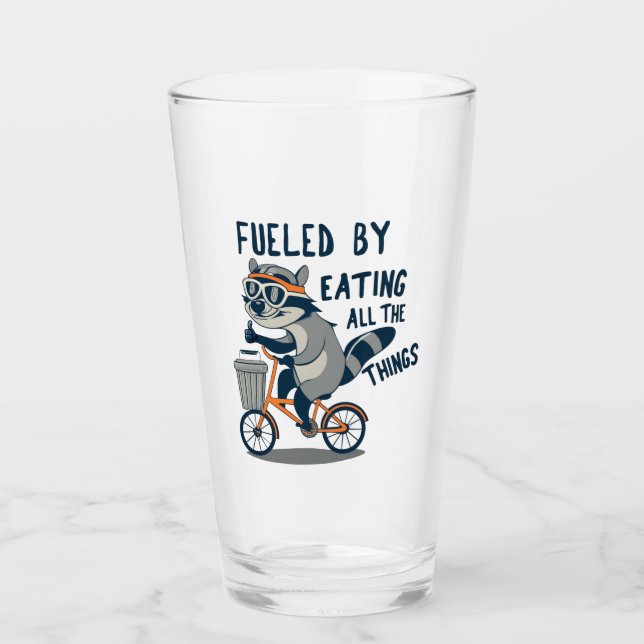 Fuelled By Eating All The Things Racoon Cycling Glass (Front)