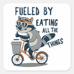 Fuelled By Eating All The Things Racoon Cycling Square Sticker