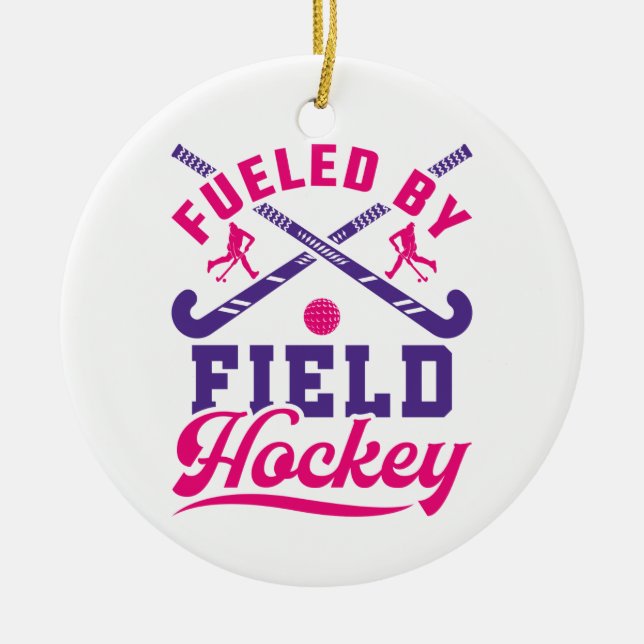 Fuelled by Field Hockey Cute Player Team Ceramic Tree Decoration (Front)