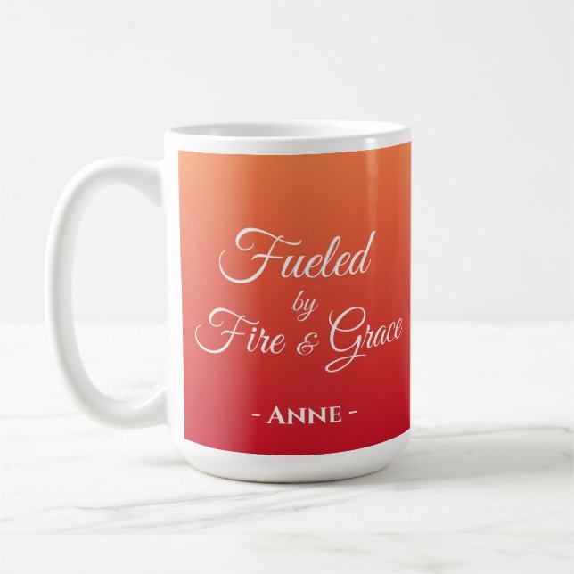 Fuelled by Fire & Grace Personalised Christian Coffee Mug (Left)