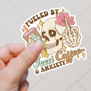Fuelled By Iced Coffee And Anxiety Vinyl Sticker