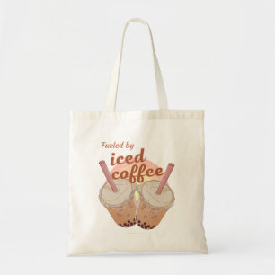 fuelled by iced coffee. iced coffee lovers gift tote bag