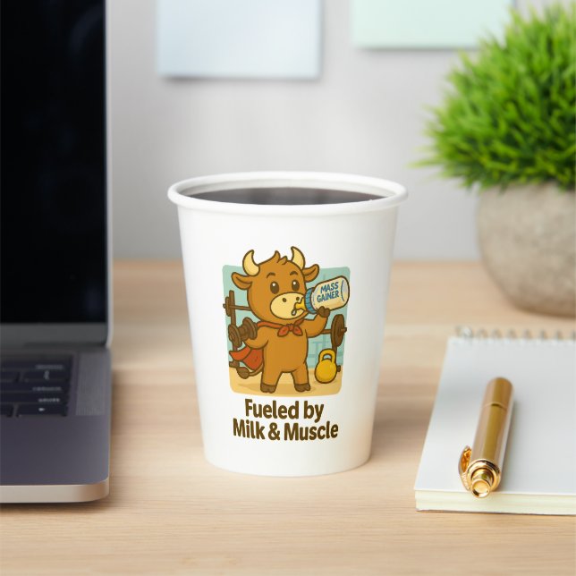 Fuelled by Milk & Muscles – Funny Bullio Paper Cup (Insitu)