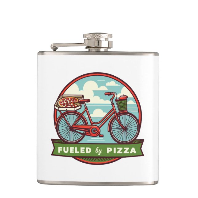 Fuelled By Pizza Bike Hip Flask (Front)