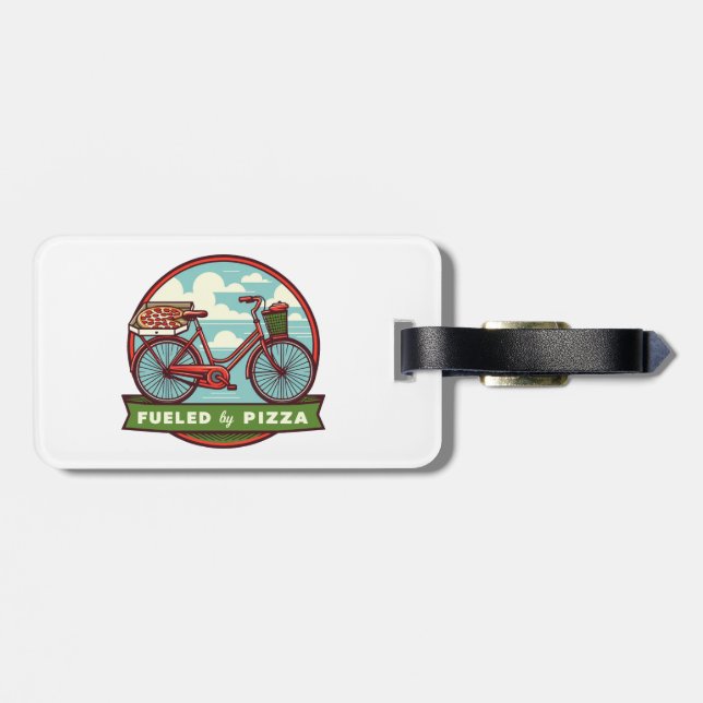 Fuelled By Pizza Bike Luggage Tag (Back Horizontal)