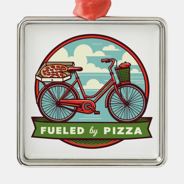 Fuelled By Pizza Bike Metal Tree Decoration (Front)