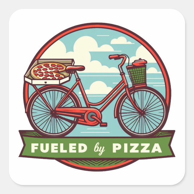 Fuelled By Pizza Bike Square Sticker (Front)