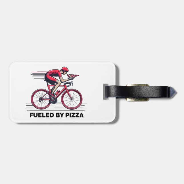 Fuelled By Pizza Cyclist Luggage Tag (Back Horizontal)