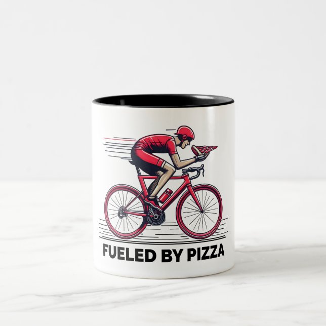 Fuelled By Pizza Cyclist Two-Tone Coffee Mug (Center)