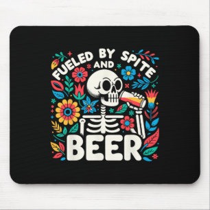 Fuelled By Spite And Beer Halloween Skeleton Flora Mouse Mat
