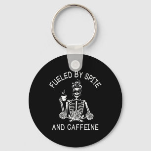 Fuelled By Spite And Caffeine Floral Halloween Ske Key Ring