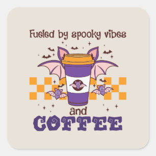 Fuelled By Spooky Vibes and Coffee – Halloween Bat Square Sticker