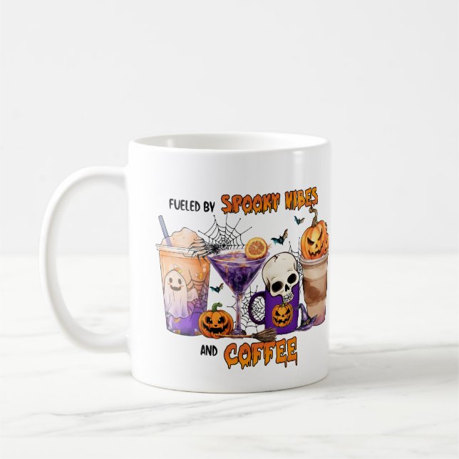 Fuelled by Spooky Vibes Coffee Drinks Halloween Fu Coffee Mug (Left)