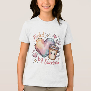 Fuelled by Sweetness Cute Kawaii Coffee and Heart Tri-Blend Shirt