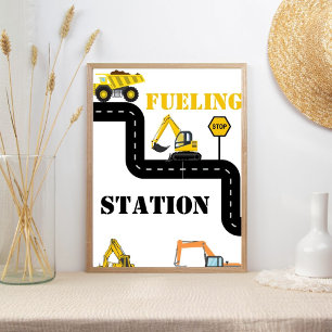 Fuelling Station Construction Dump Truck Party Poster