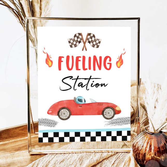 Fuelling Station Red  Race Car Two Fast Birthday  Poster (Creator Uploaded)