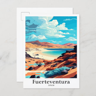 Fuerteventura Spain Vintage Travel Illustration Postcard