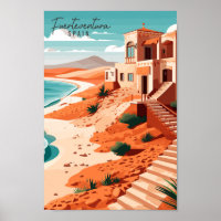 Fuerteventura Spain vintage travel illustration