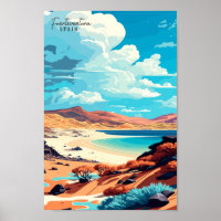 Fuerteventura Spain vintage travel illustration