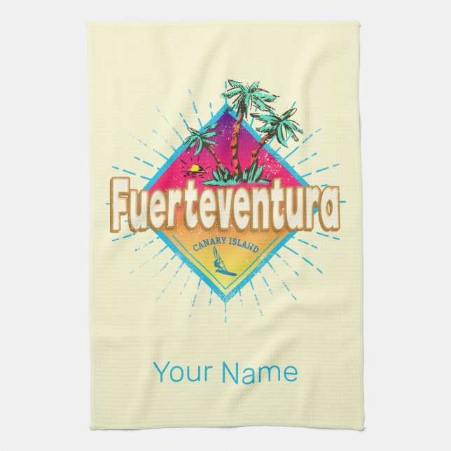 Fuerteventura Surfer Canary Islands Vintage Tea Towel (Vertical)