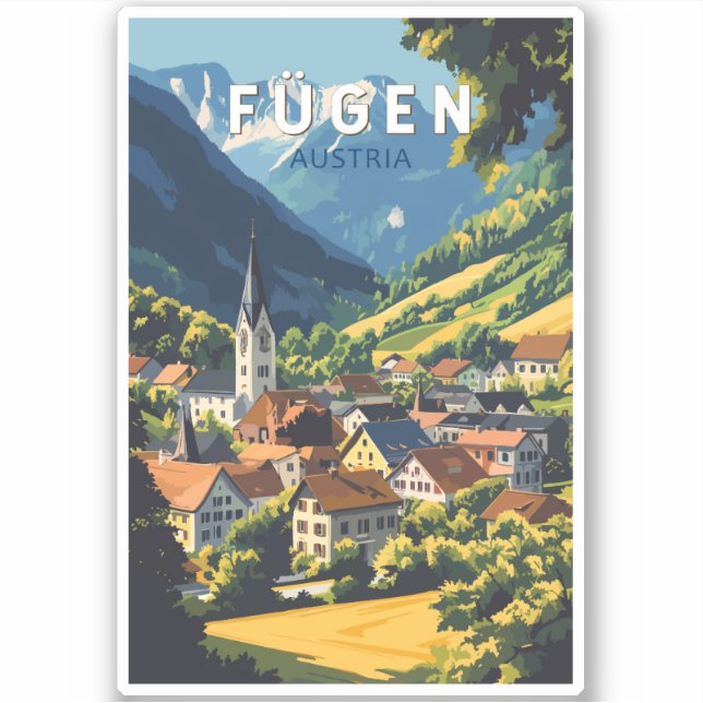 Fugen Austria Illustration Travel Art Vintage (Front)