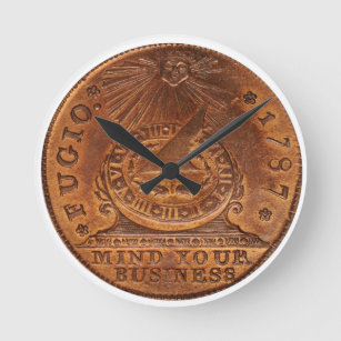 Fugio Cent Mind Your Business Copper Penny Round Clock